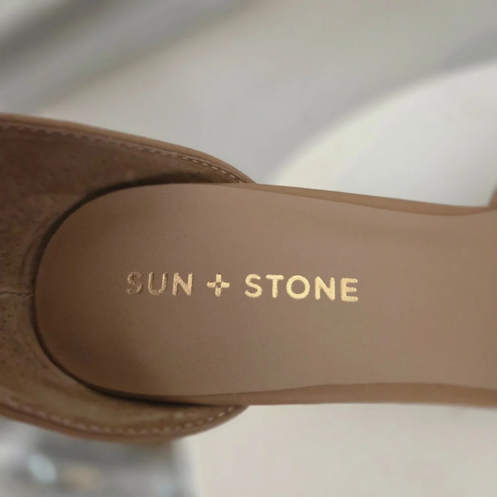 Sun + Stone Tan Block Heel Platform Ankle Strap Sandals Women’s Size 10 - Picture 5 of 5